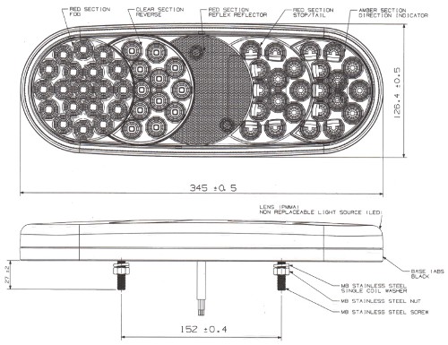 Left/Right LED Rear Combination Lamp with Red Side Marker, 12v/24v