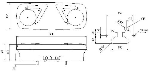 M802 ' Rubbolite' Rear Combination LED Lamp with Stalk Lamp Holes,  Right Hand