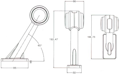 Stalk Marker LED Lamp, Dual Voltage 12 - 24 Volt, Right Hand