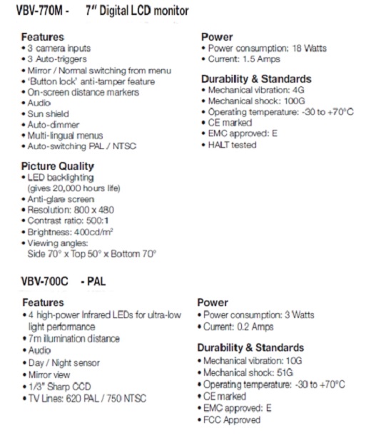 Brigade VBV-770-000
<br>Single Select Camera Monitor System For Rigid Vehicles. diagram